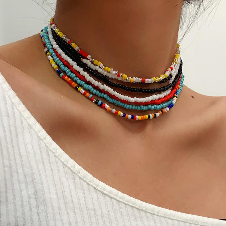 7Pcs Bohemian Colorful Beading Necklace Bellelily