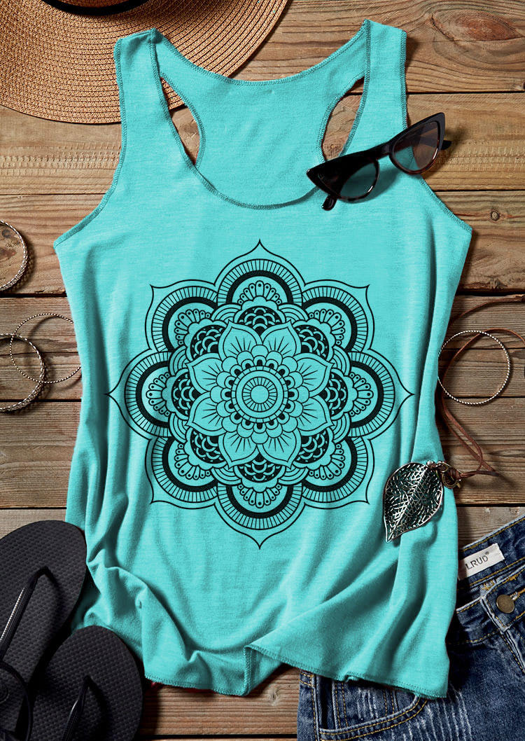 

Mandala O-Neck Chic Racerback Tank - Cyan, 501171