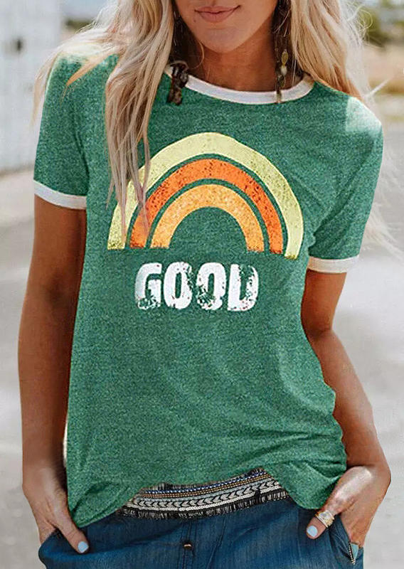 

Good Rainbow O-Neck T-Shirt Tee - Green, 501159