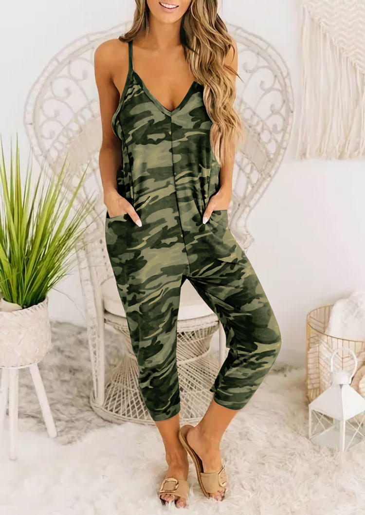 

Camouflage Spaghetti Strap Pocket Jumpsuit, 501161