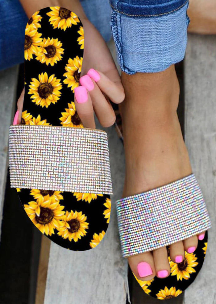 

Sunflower Rhinestone Slip On Flat Slippers - Silver, 501195