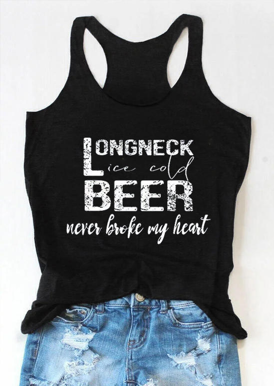 

Long Neck Ice Cold Beer Never Broke My Heart Racerback Tank - Black, 501210