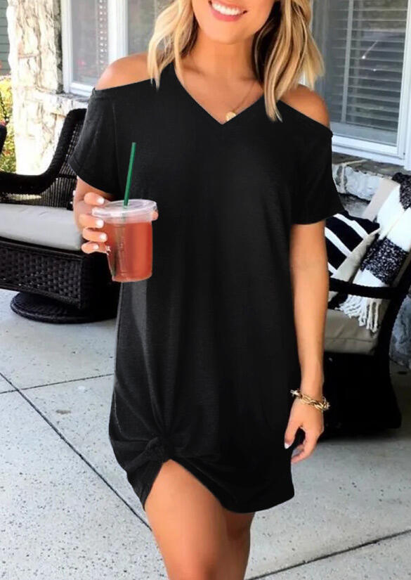 Cold Shoulder Short Sleeve Mini Dress - Dark Grey