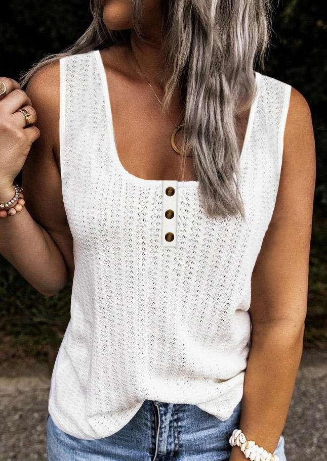 

Button Square Collar Sleeveless Tank - White, 501137