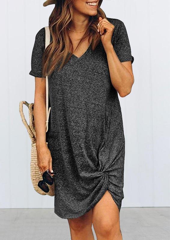 

Twist V-Neck Short Sleeve Mini Dress - Dark Grey, 501366