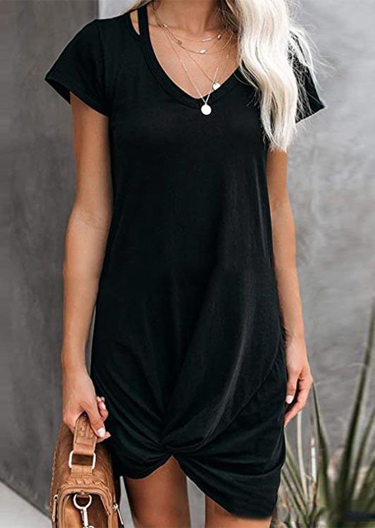 

Hollow Out Tie V-Neck Mini Dress - Black, 501367