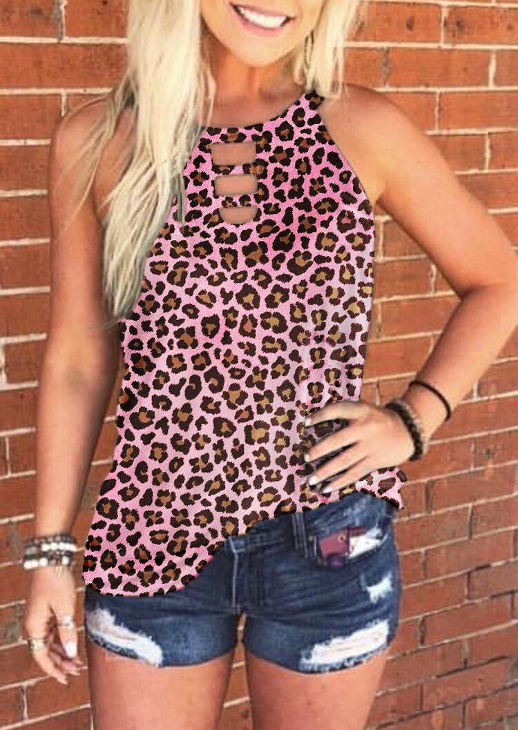 

Leopard Keyhole Neck Tank - Pink, 501371