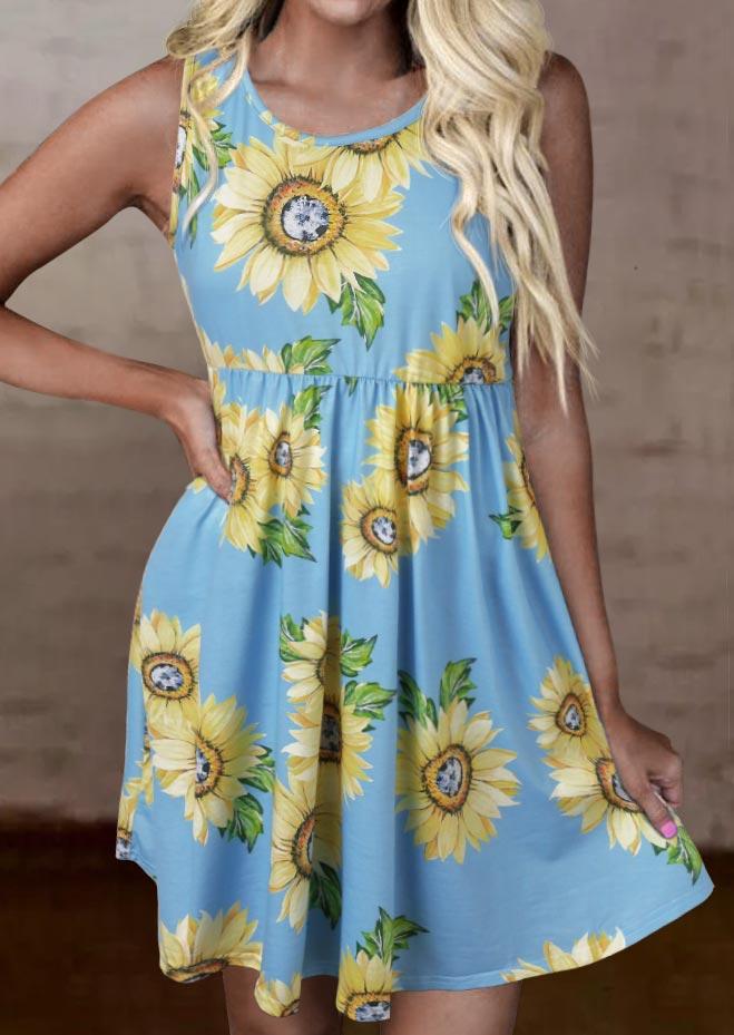

Sunflower Ruffled Sleeveless Mini Dress - Blue, 500524