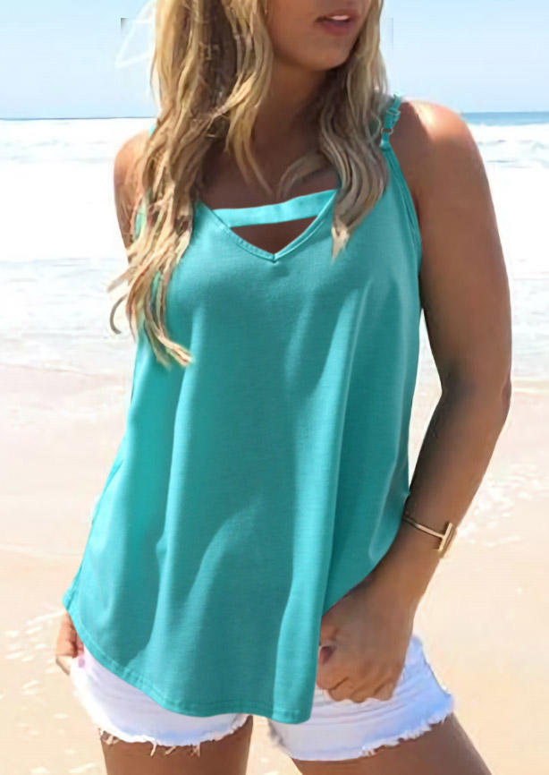 

Hollow Out Zipper Casual Camisole - Cyan, 500945