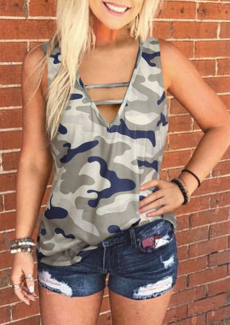 

Camouflage Hollow Out V-Neck Casual Tank, 500978