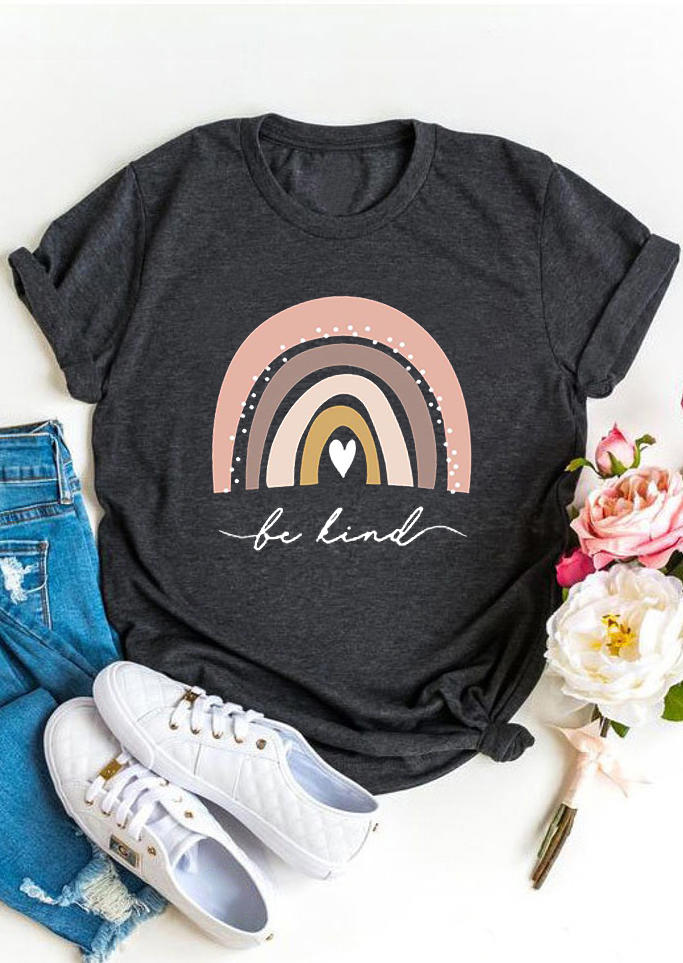 

Be Kind Rainbow Heart T-Shirt Tee - Dark Grey, 501128