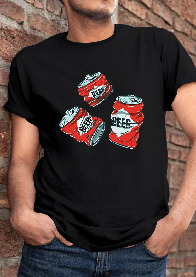 

Men Beer Can O-Neck T-Shirt Tee - Black, 501178