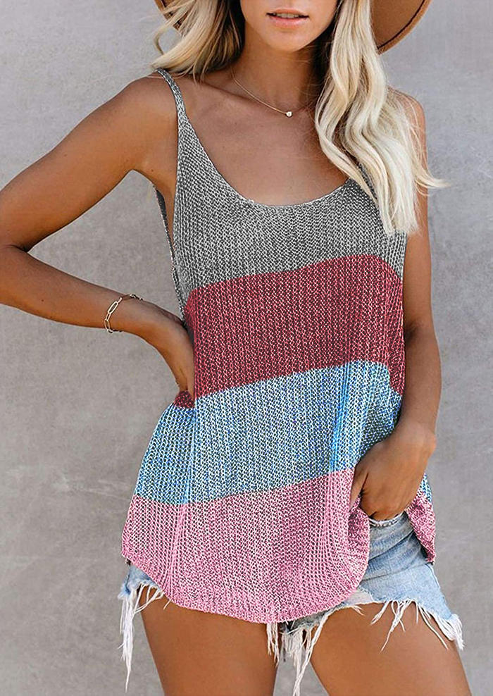 Color Block Knitted Loose Camisole - Bellelily
