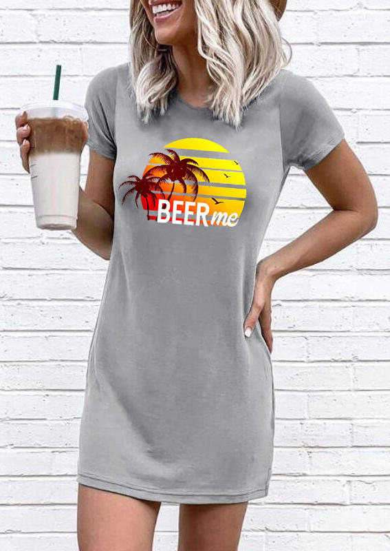 

Beer Me O-Neck Mini Dress - Gray, 501282