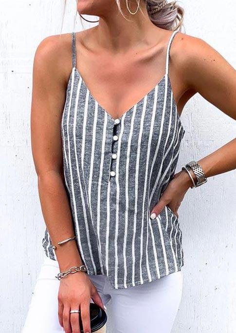 

Vertical Striped Button V-Neck Camisole, Stripe, 501283