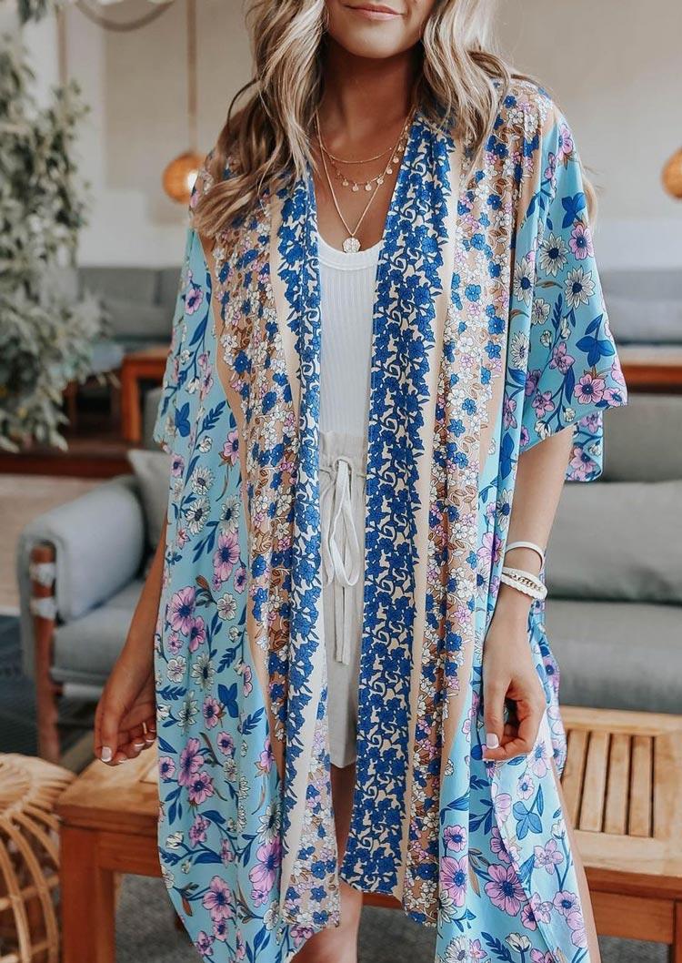 Floral Batwing Sleeve Open Front Cardigan