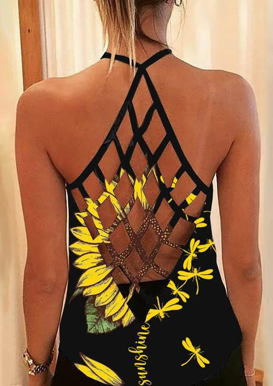 

Sunflower Dragonfly You Are My Sunshine Criss-Cross Camisole - Black, 501442