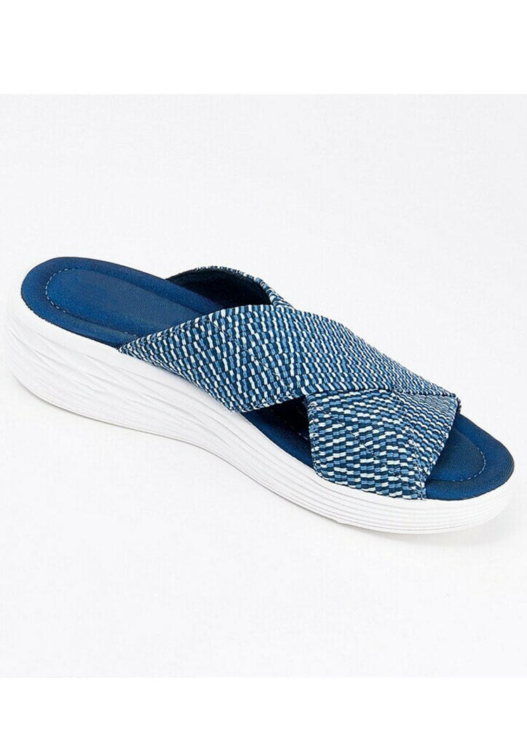 

Stretch Cross Slip On Flat Slippers - Blue, 499449