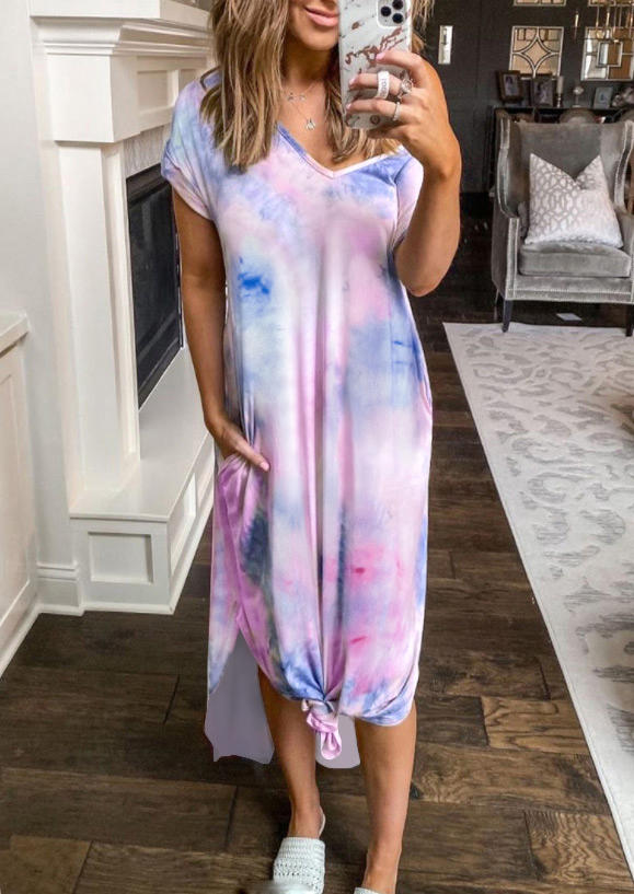 

Tie Dye Asymmetric Pocket Midi Dress, Multicolor, 498984