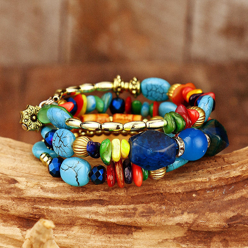 

Vintage Turquoise Colorful Stone Beaded Bracelet, Multicolor, 500757