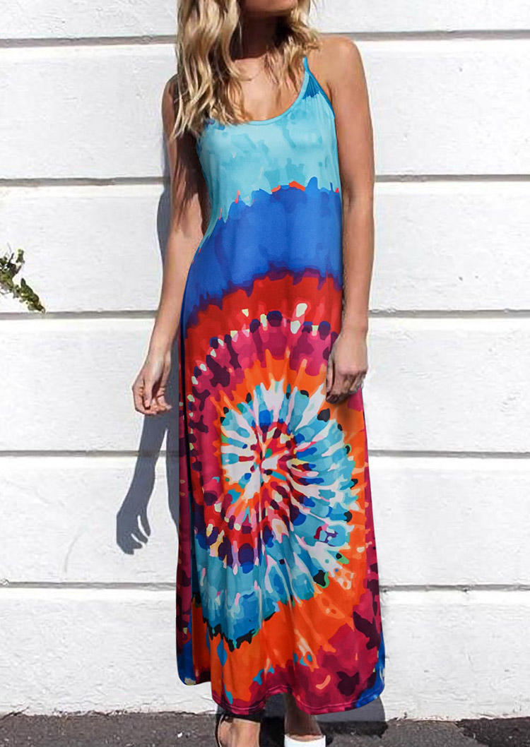 

Tie Dye Swirl Spaghetti Strap Maxi Dress, Multicolor, 501317