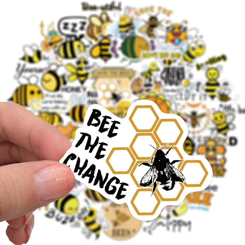 

50pcs Little Bee Inspirational Quotes Waterproof Sticker, Multicolor, 501415