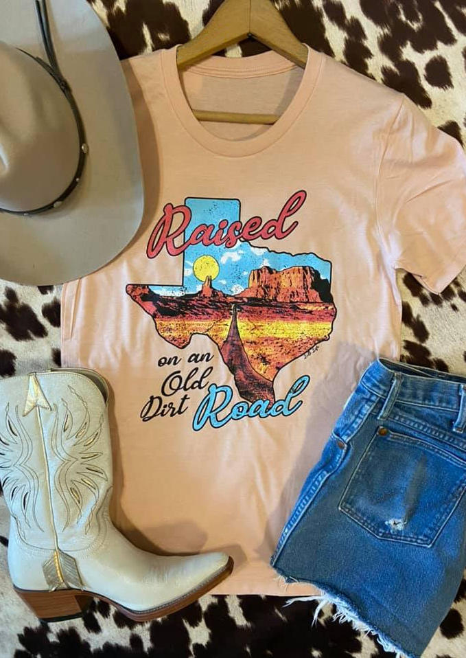 

Raised On An Old Dirt Road Texas T-Shirt Tee - Beige, 501435