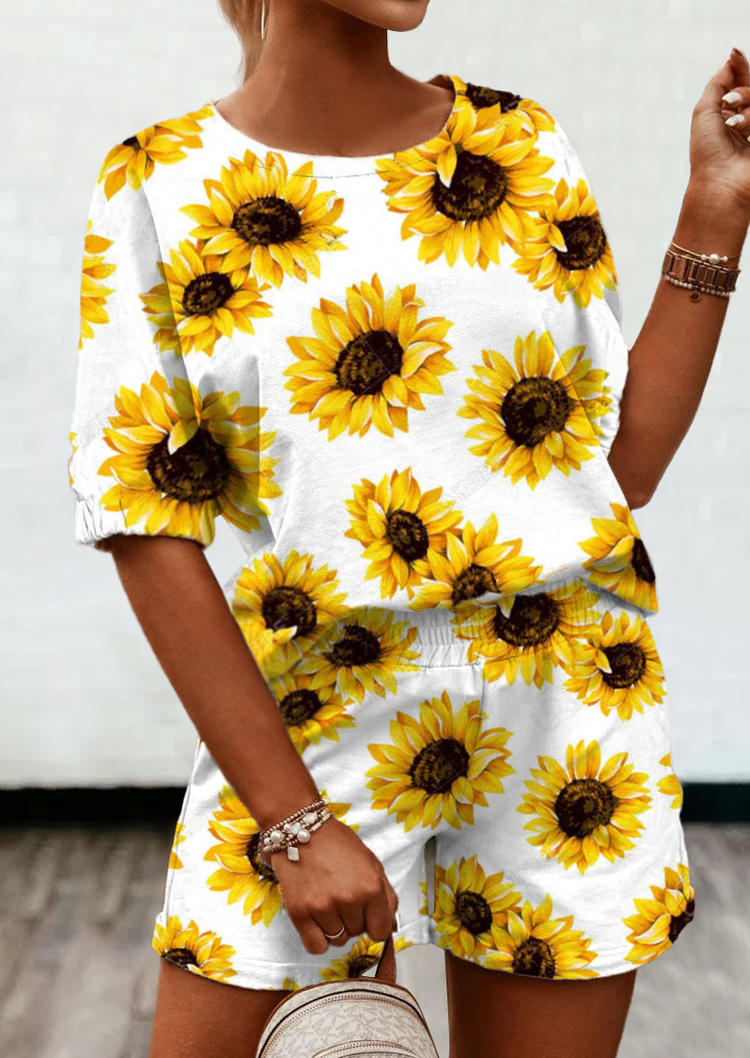 

Sunflower Blouse And Elastic Waist Shorts Two-Piece Set, Multicolor, 501455