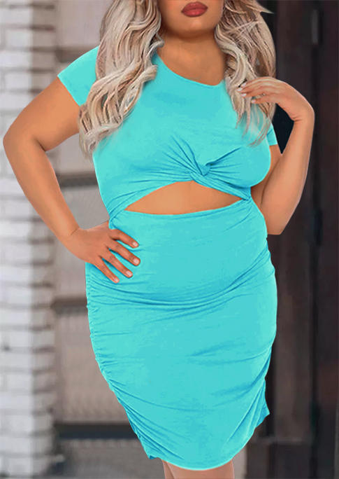

Plus Size Twist Hollow Out Bodycon Dress - Cyan, 501476