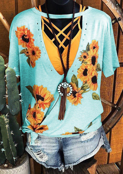 

Sunflower Hollow Out Blouse without Camisole - Cyan, 501498