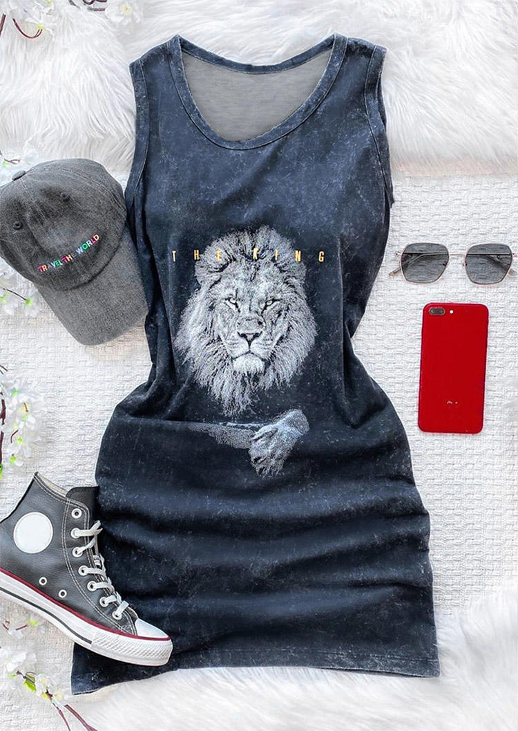 

The King Lion O-Neck Sleeveless Mini Dress - Navy Blue, 499623