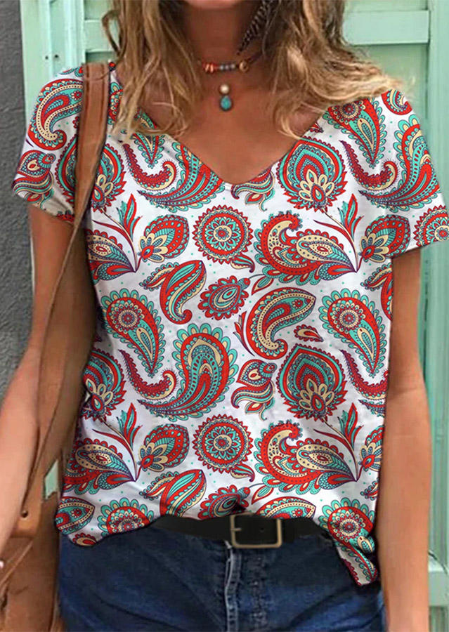 

Paisley Mandala Short Sleeve Blouse, Multicolor, 501380