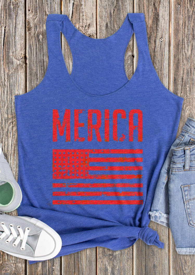 

Merica American Flag Racerback Tank - Blue, 501438