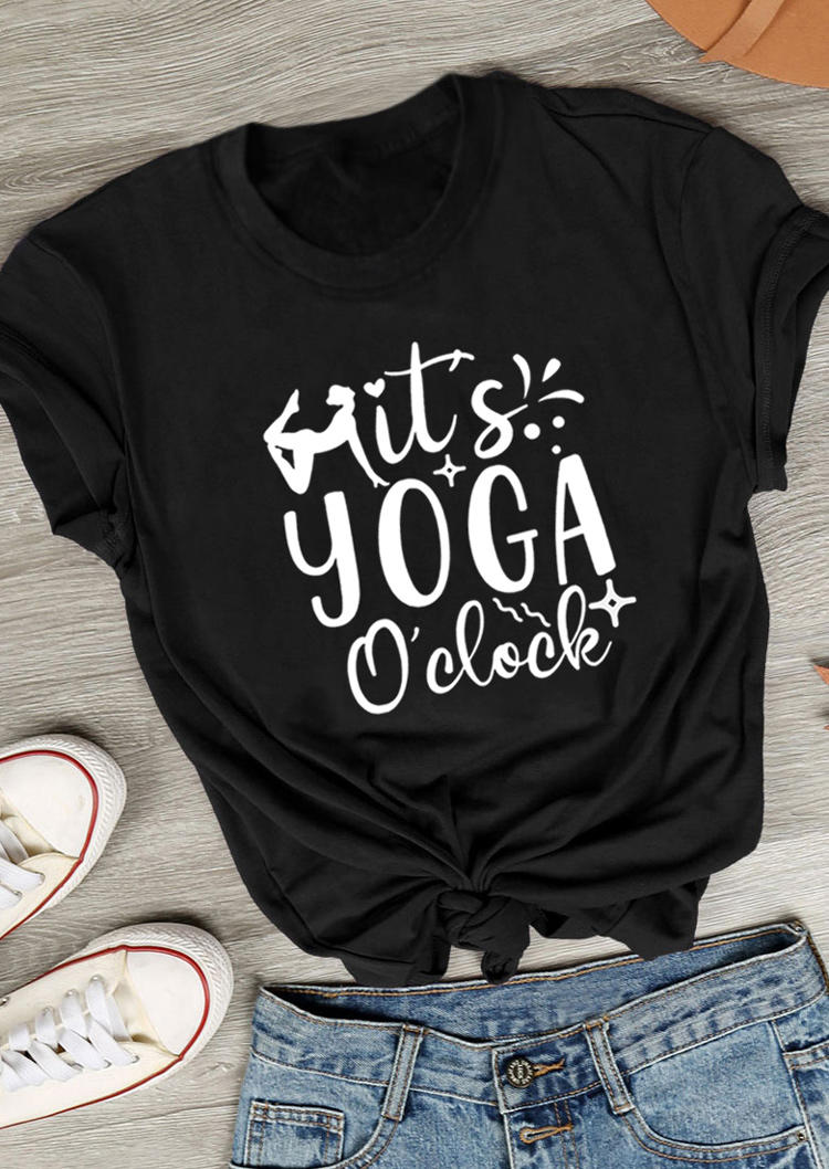 

It' Yoga O'Clock O-Neck T-Shirt Tee - Black, 501547