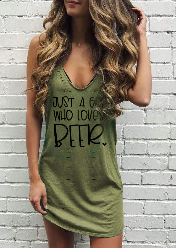 

Just A Girl Who Loves Beer Heart Hollow Out Mini Dress - Army Green, 501566