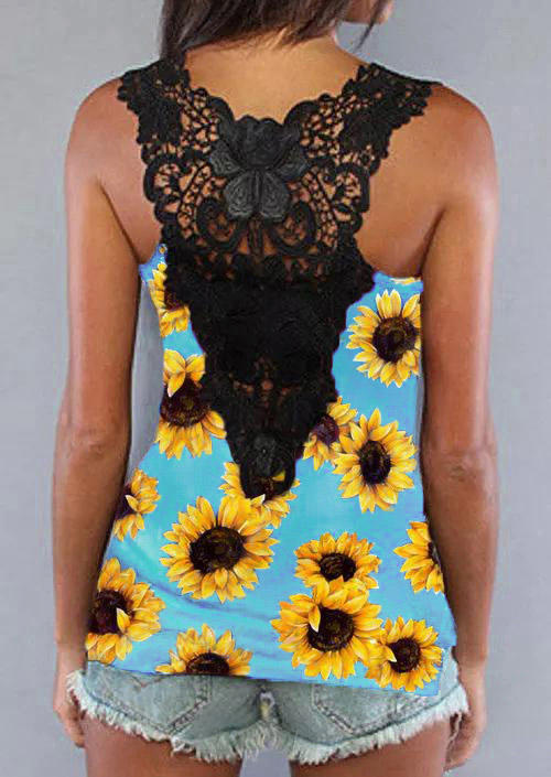 

Sunflower Lace Splicing Racerback Tank - Cyan, 501664