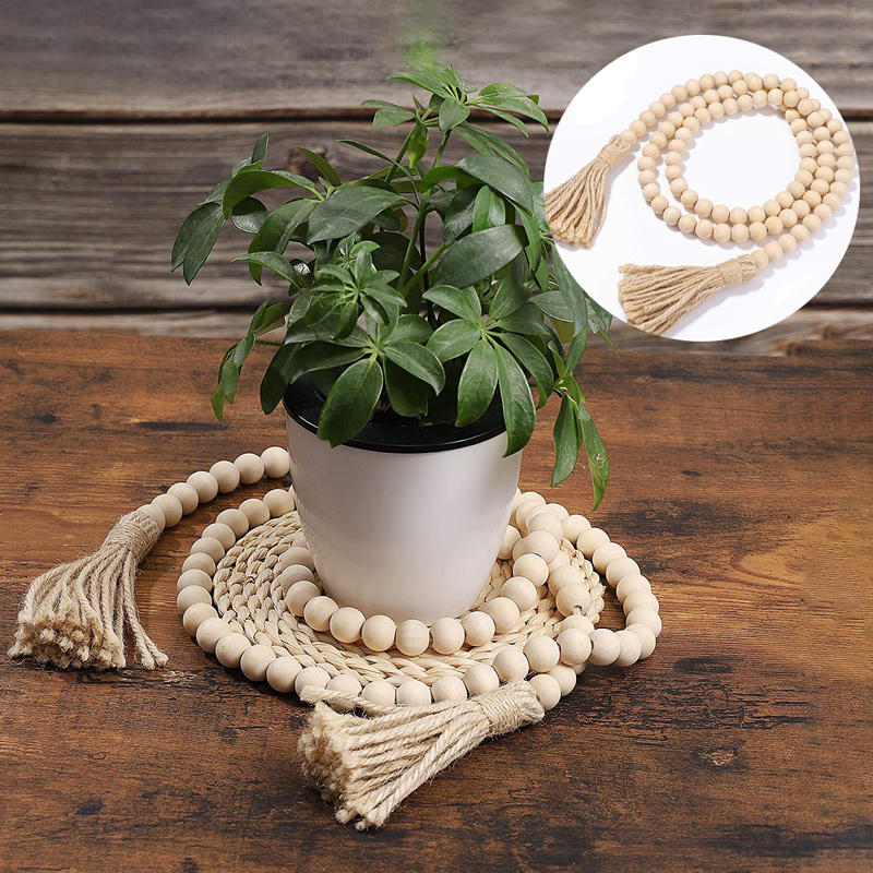 

Tassel Wood Bead Hanging Ornament, Beige, 501690