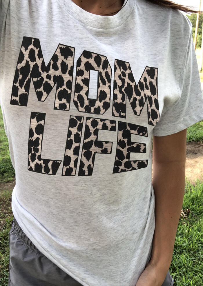 

Leopard Printed Mom Life T-Shirt Tee, Gray, 443451