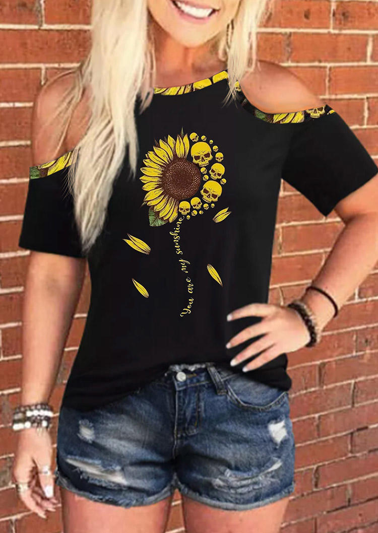 

Sunflower Skull You Are My Sunshine Cold Shoulder Blouse - Black, 501810