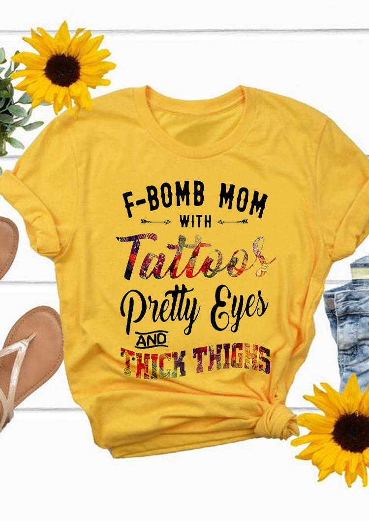 

F-Bomb Mom with Tattoos Arrow T-Shirt Tee - Yellow, 501811