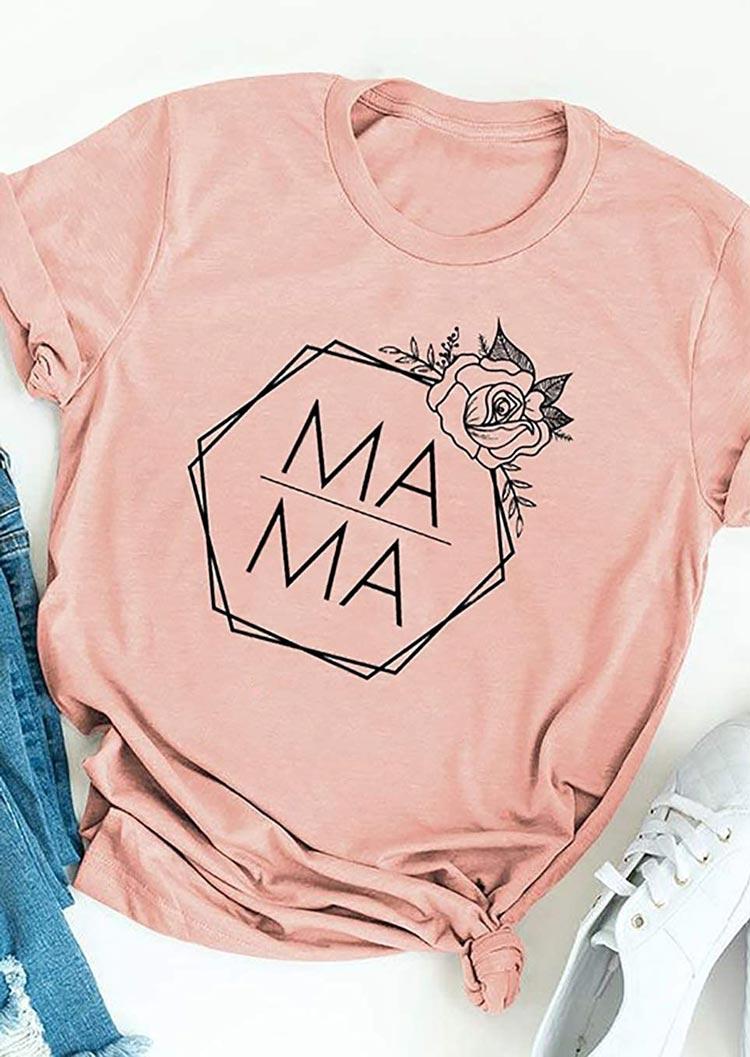 

Mama Floral O-Neck T-Shirt Tee - Pink, 501826