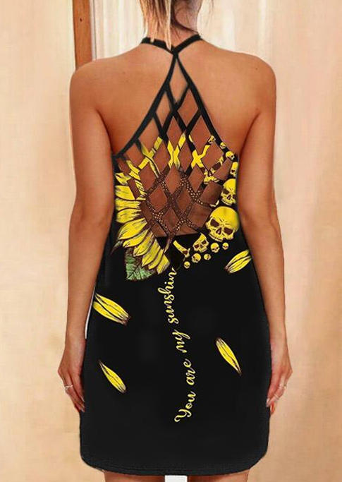 

Sunflower Skull You Are My Sunshine Criss-Cross Mini Dress - Black, 501833