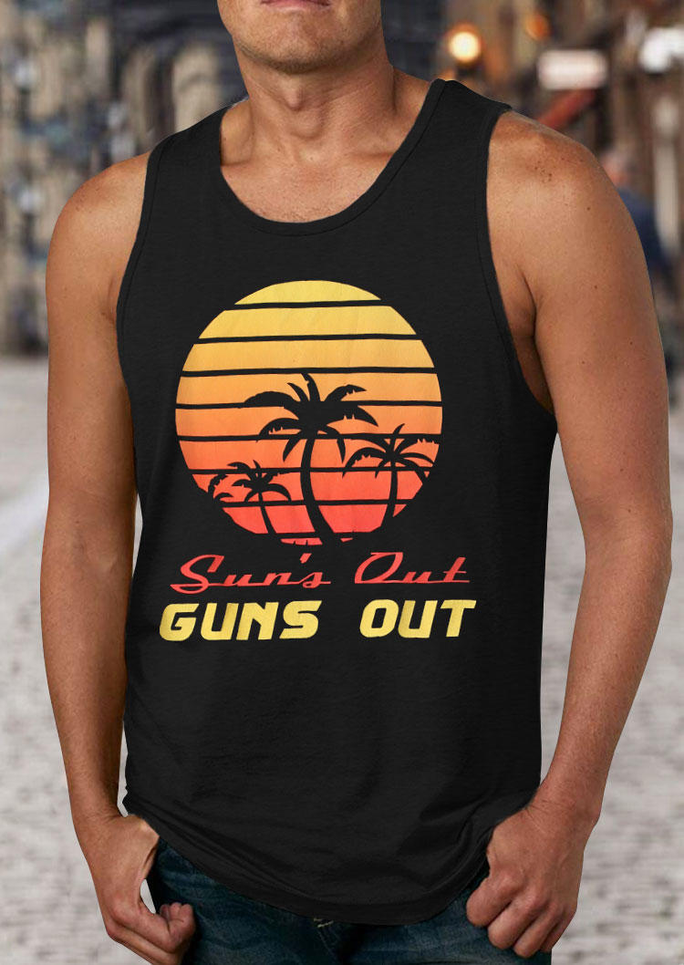 

Men Sun' Out Guns Out Beach Coconut Tree Tank - Black, 501613