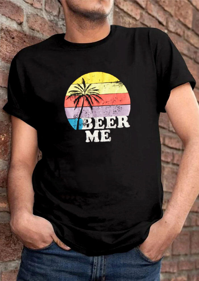 

Men Beer Me Coconut Tree T-Shirt Tee - Black, 501883