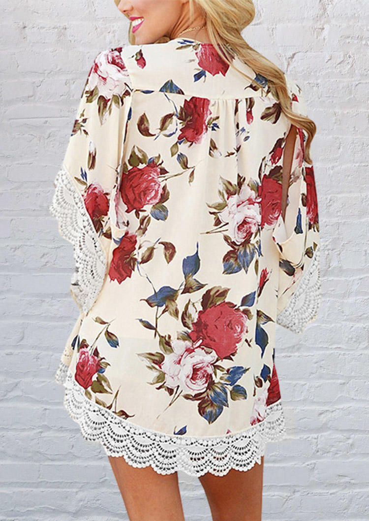 

Floral Lace Splicing Open Front Cardigan, Multicolor, 500911
