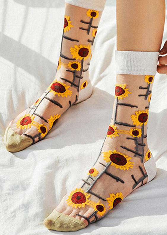 

Sunflower Mesh Splicing Socks, Yellow, 501217