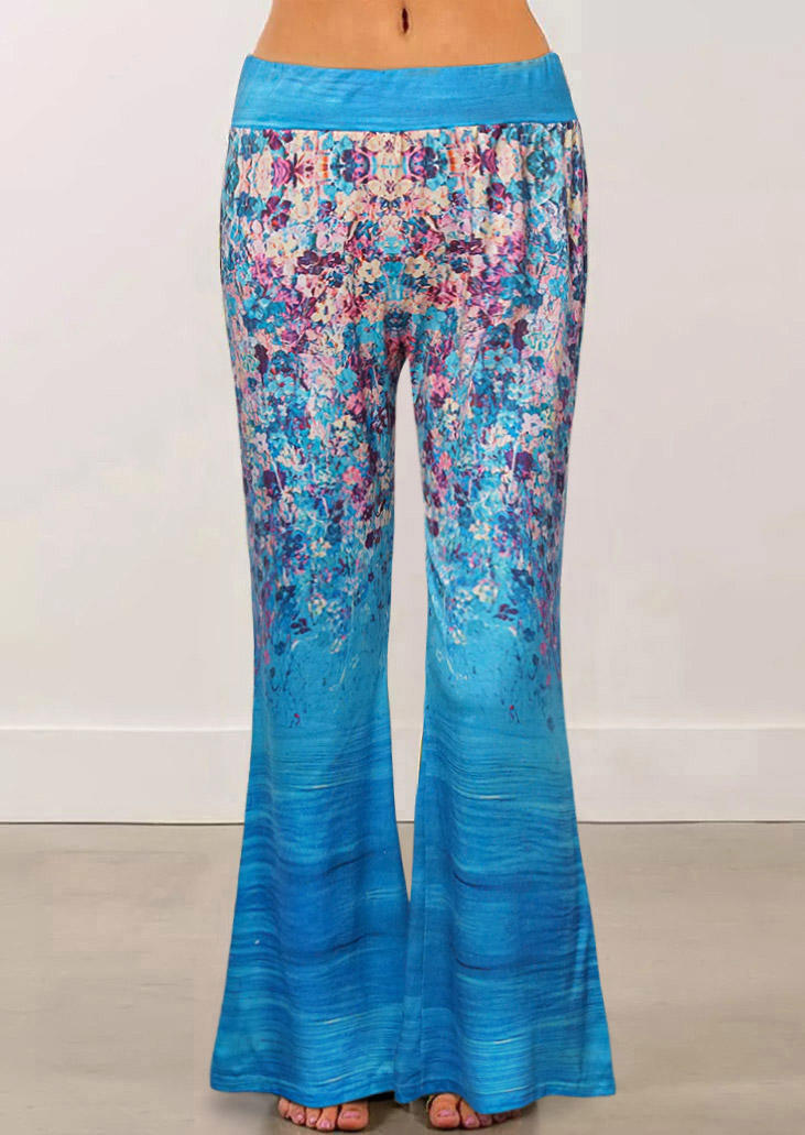 

Floral Elastic Waist Wide Leg Pants - Sky Blue, 501581