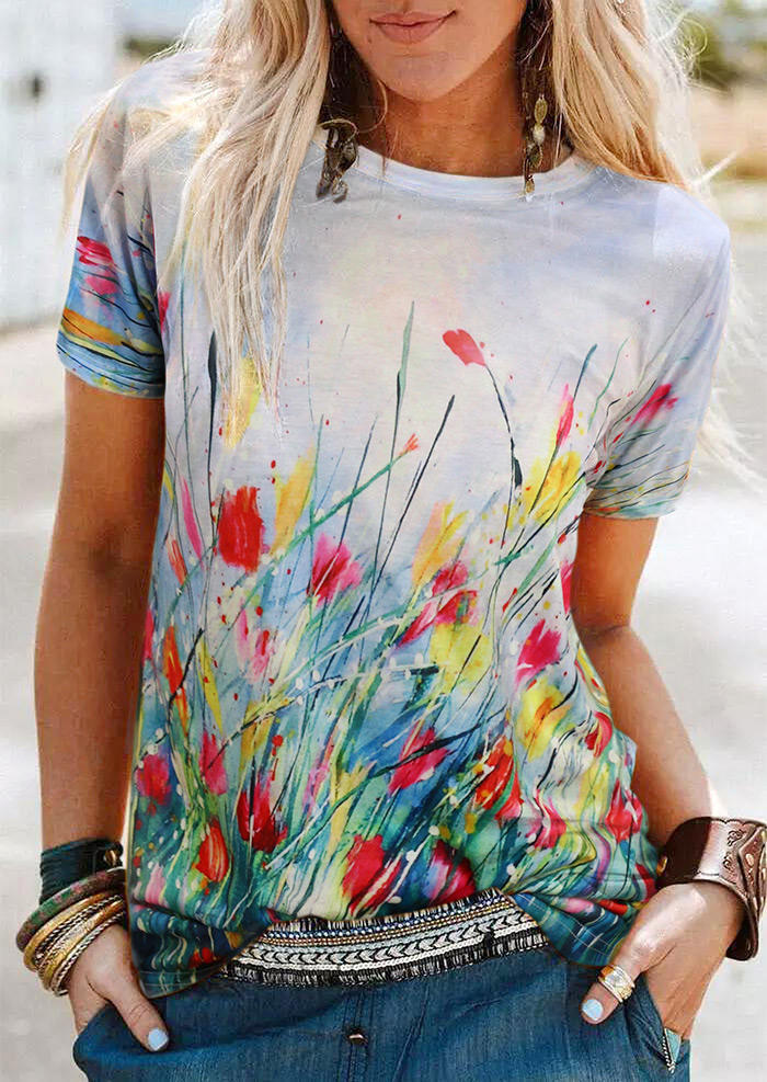 

Floral Oil Painting T-Shirt Tee, Multicolor, 501589