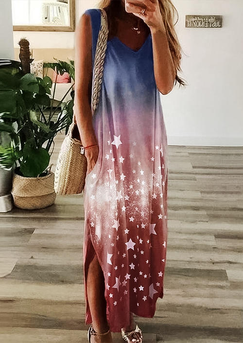 

Gradient Tie Dye Star Slit Pocket Maxi Dress, Multicolor, 501861