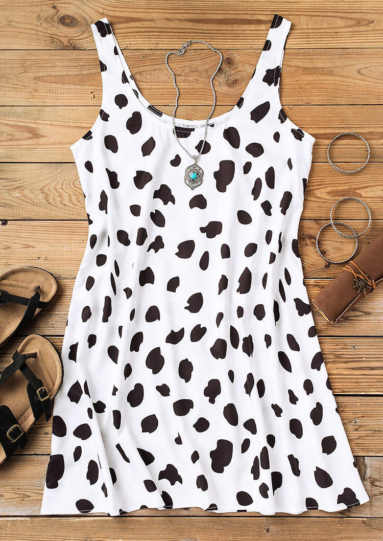 Cow Sleeveless Casual Mini Dress - White